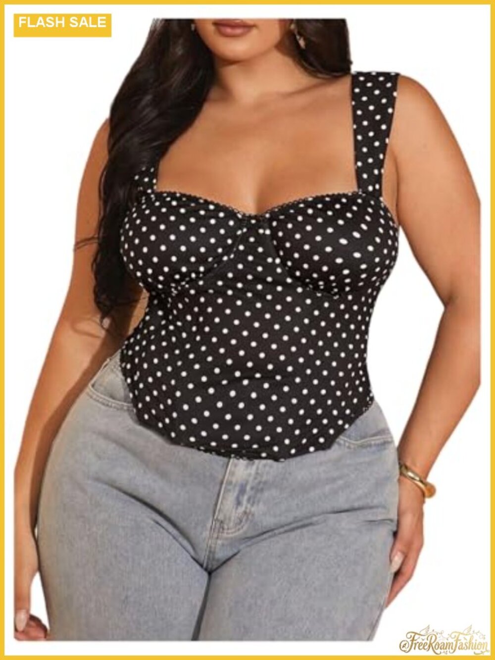 Plus Size Polka Dots Corset Tank Top Sleeveless Bustier Night Out Top